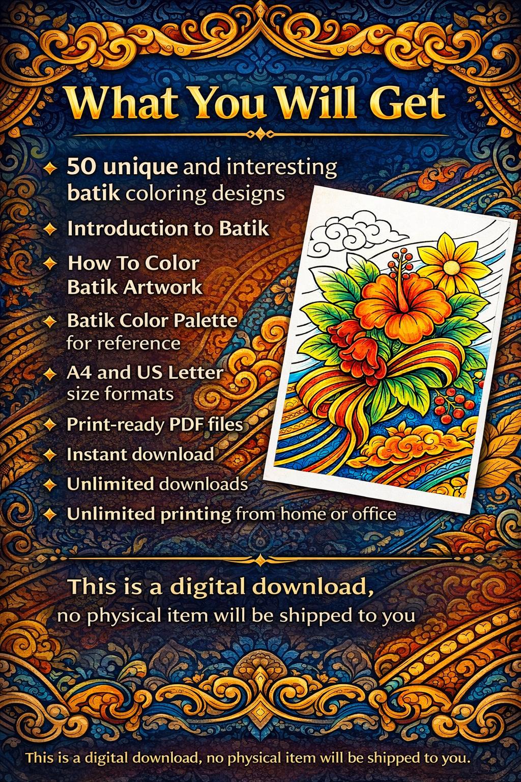 Batik Design Easy Coloring Pages | 50 Relaxing PDF Prints