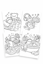 Cozy Coloring Pages for Stress-Relief | 25 Kawaii Self Care PDF Printables