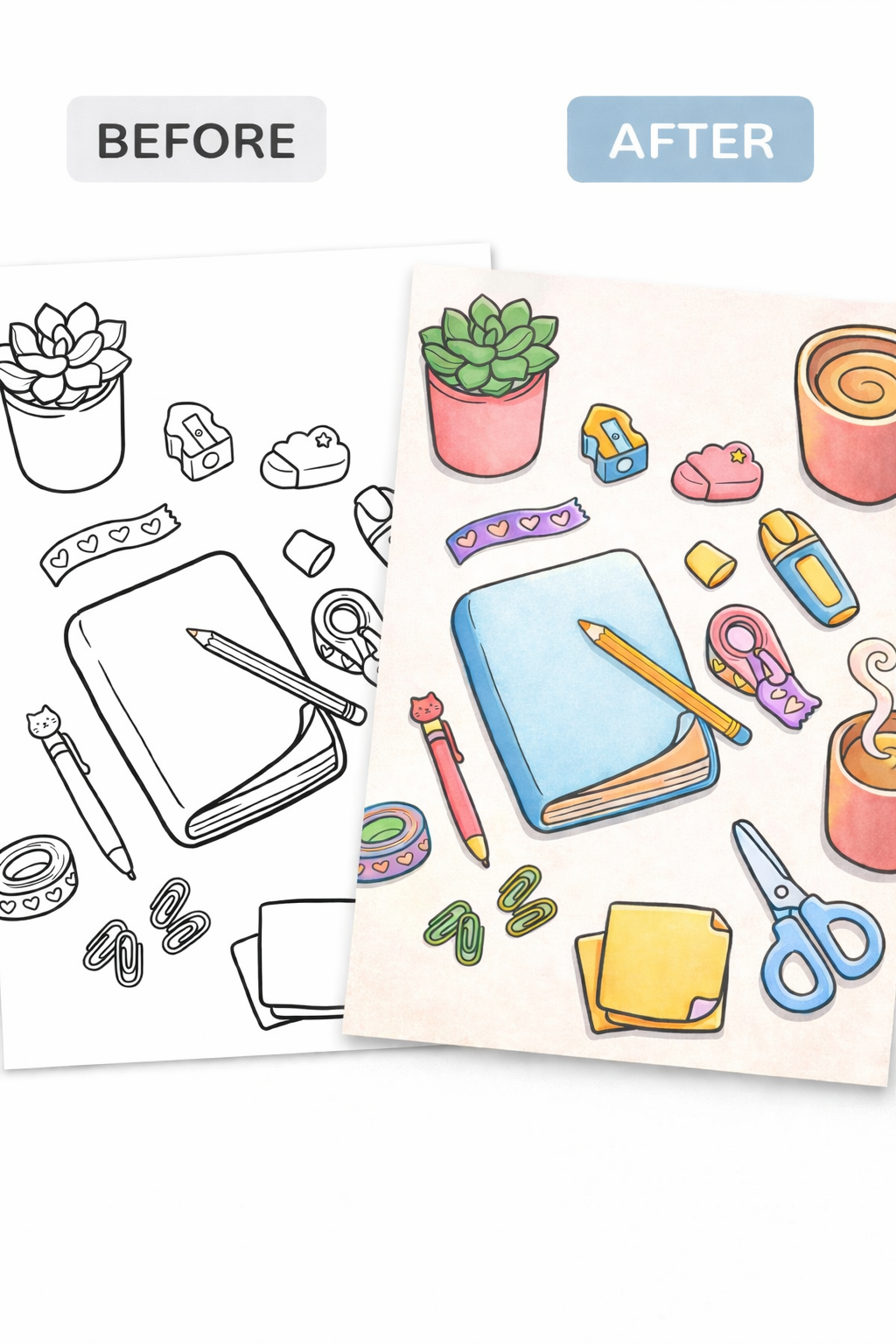 Cozy Coloring Kawaii Desk PDF | Stress-Relief for Your Workspace