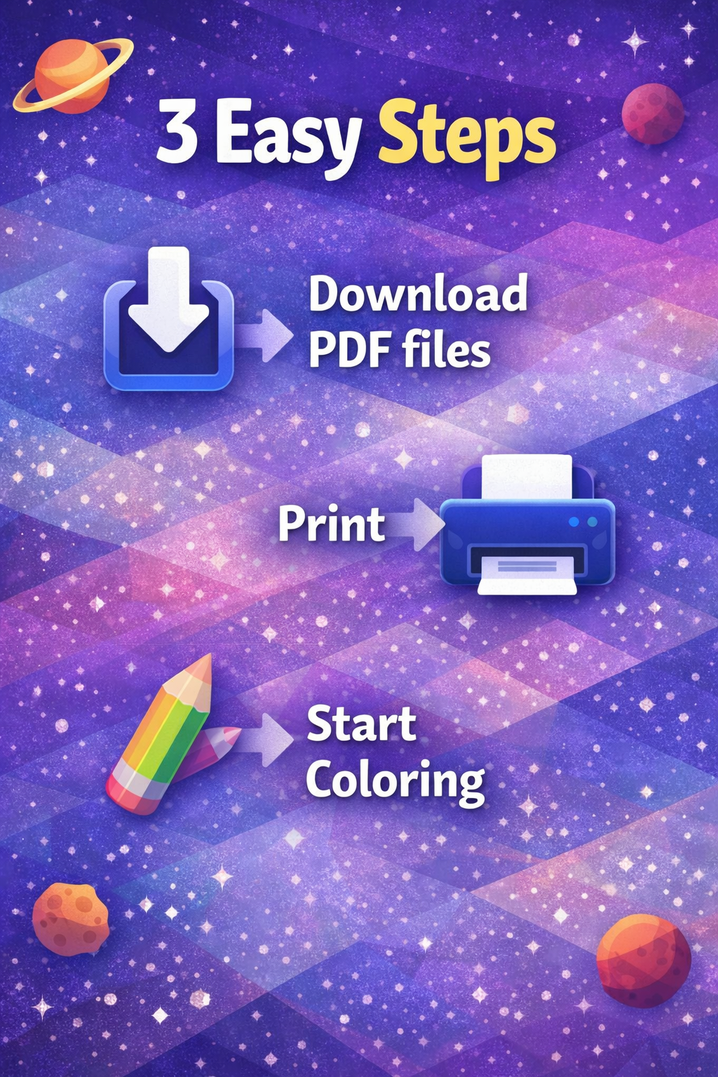 Low Poly Space Coloring Pages PDF | 50 Relaxing Printable Scenes