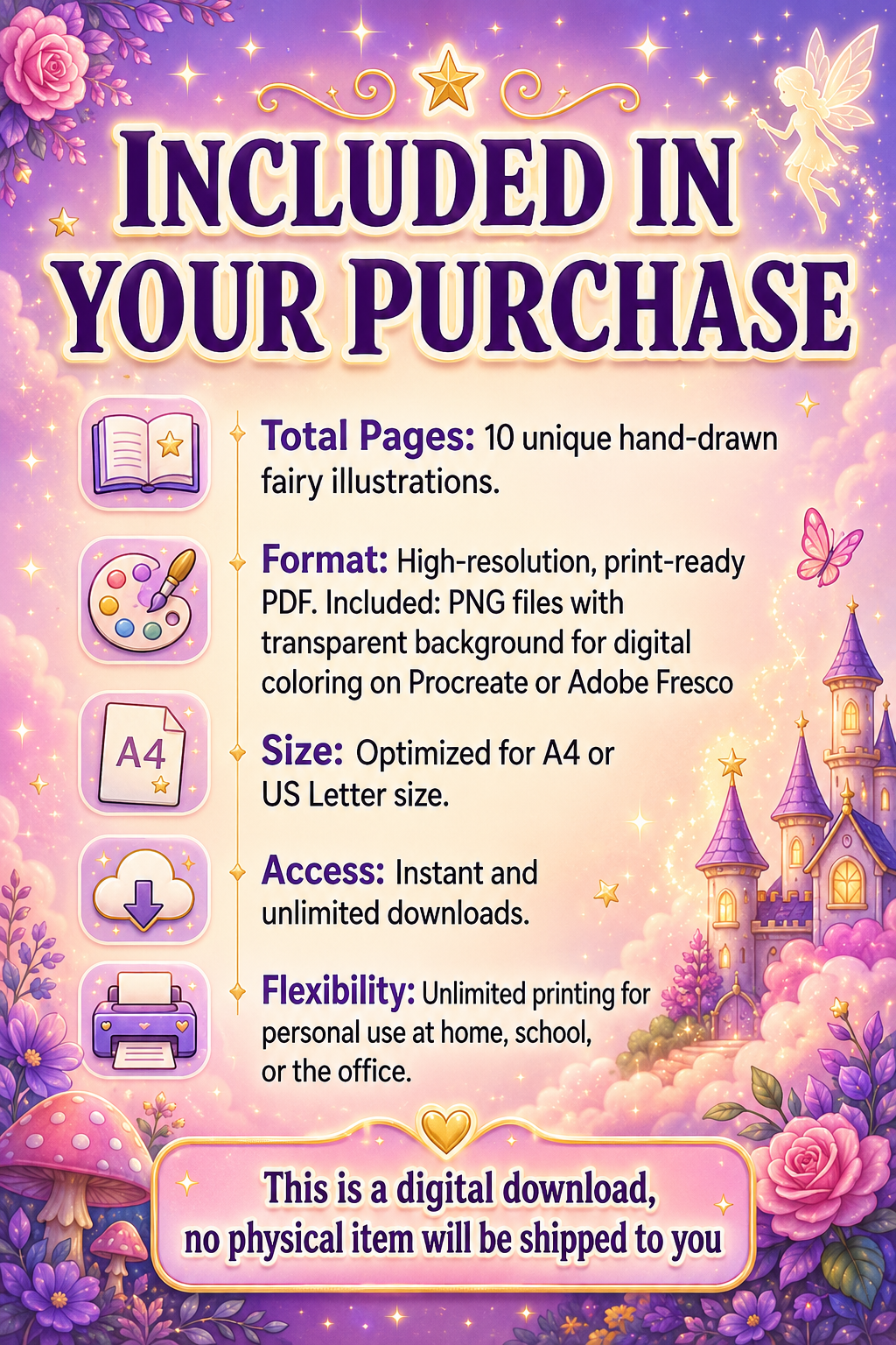 Bold and Easy Cozy Fairy Fantasy Coloring Pages for Adults (Set 2)
