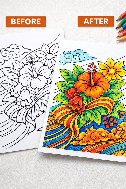 Batik Design Easy Coloring Pages | 50 Relaxing PDF Prints