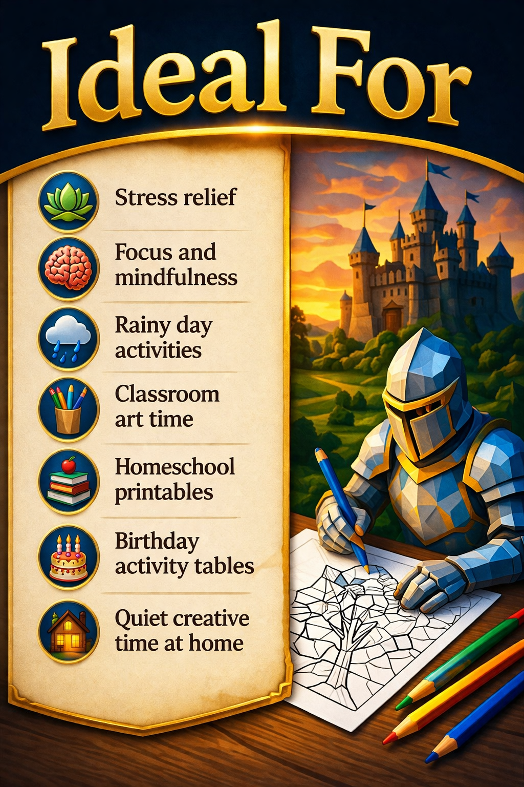 Low Poly Medieval Coloring Pages | 50 Relaxing Printable PDFs