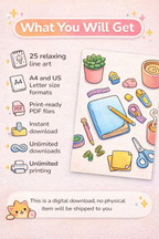 Cozy Coloring Kawaii Desk PDF | Stress-Relief for Your Workspace