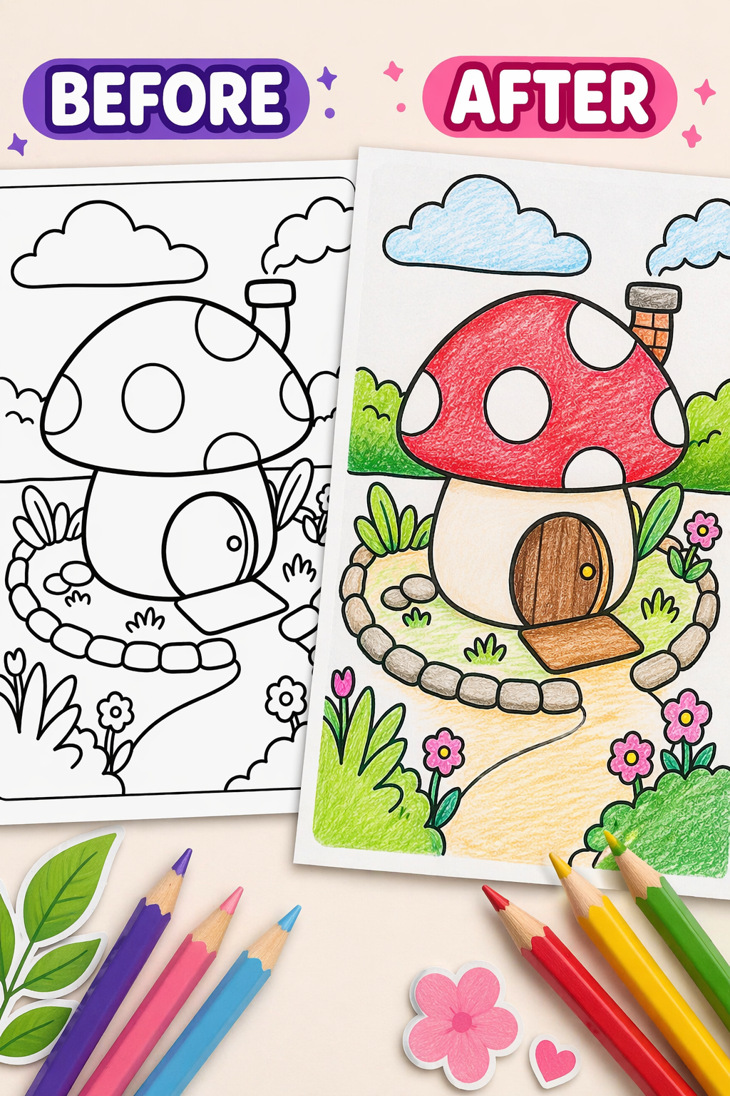 Cozy Coloring Pages for Calm | Kawaii Cottagecore PDF Printables