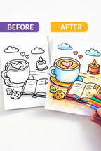 Cozy Coloring Kawaii Cafe | PDF Printables for Stress Relief