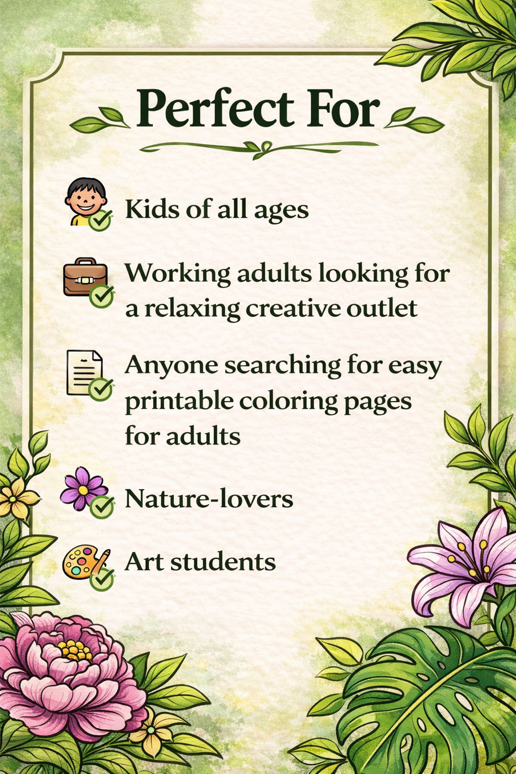 Flowers & Leaves Cozy Coloring Pages | 45 Relaxing PDF Printables