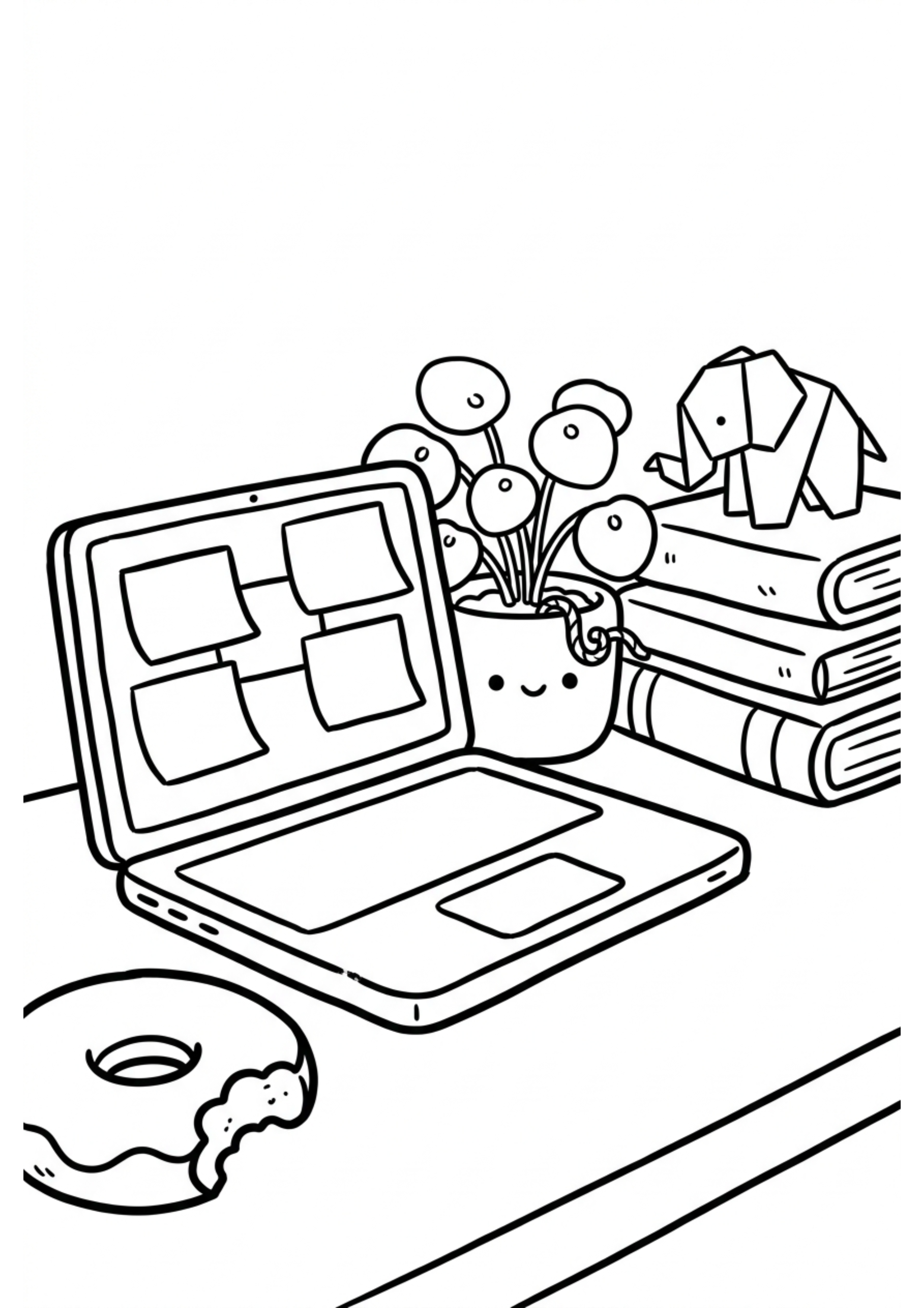 Cozy Coloring Kawaii Desk PDF | Stress-Relief for Your Workspace