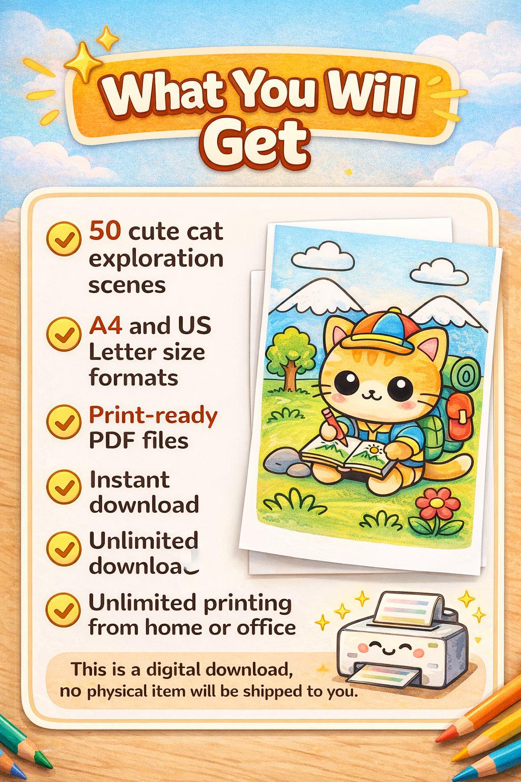 Cute Cat Cozy Explorer Series for Relaxing Activities | 50-Page PDF