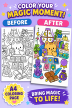 Witchy Cat Coloring Pages for Adults | Cozy Kawaii PDF