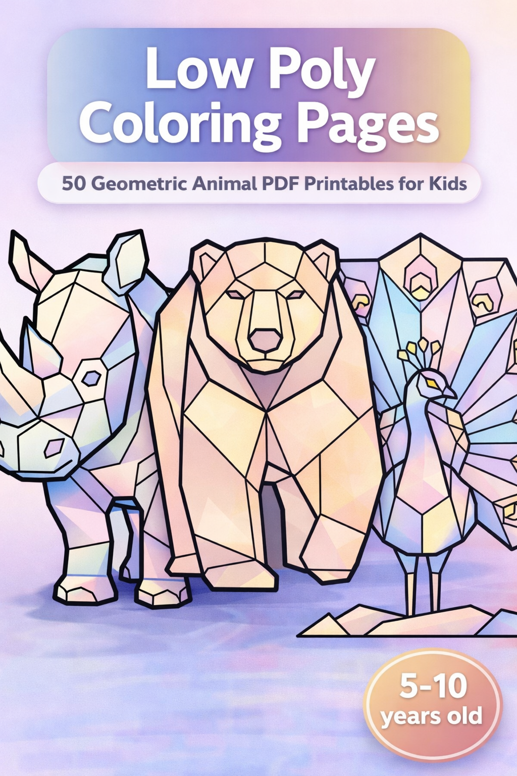 Low Poly Coloring Pages | 50 Geometric Animal PDF Printables for Kids