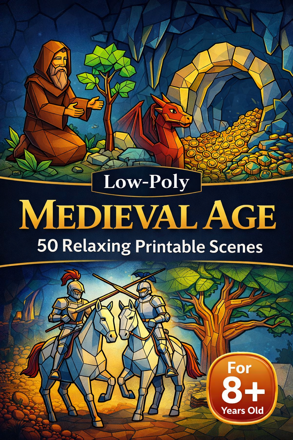 Low Poly Medieval Coloring Pages | 50 Relaxing Printable PDFs