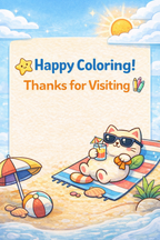 Cozy Coloring Kawaii Beach | PDF Printables for Stress Relief