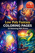 Low Poly Fantasy Coloring Pages | 25 Relaxing PDF Prints
